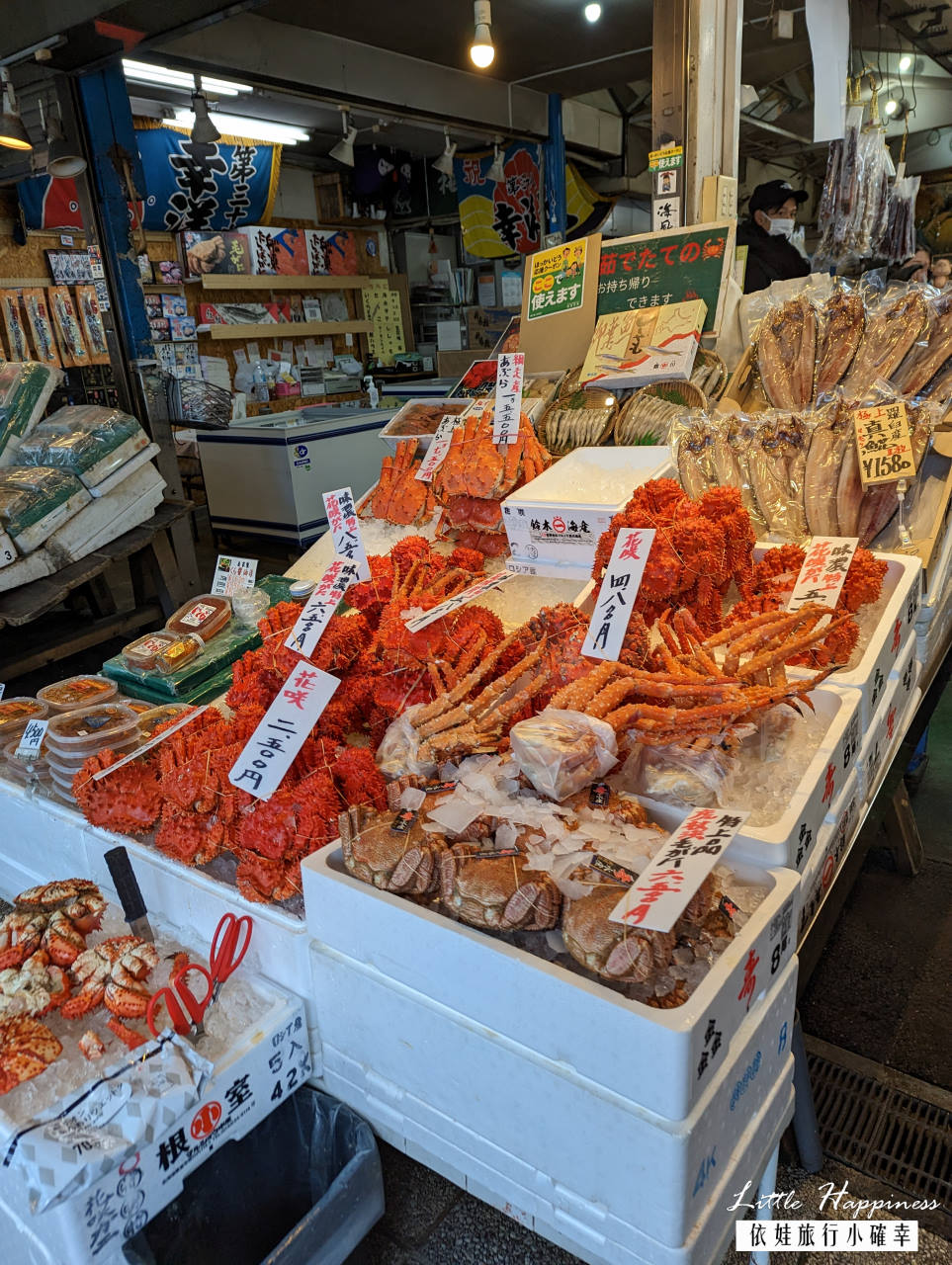 札幌景點二条市場攻略，7:30營業的海鮮市場，推薦どんぶり茶屋餐廳，澎湃海鮮丼、帝王蟹、海膽、鮭魚卵等著你